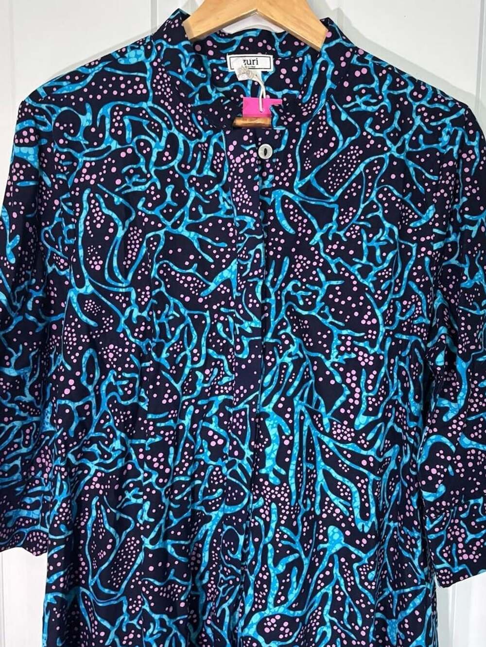Zuri Icy Hot Shirt Dress Size M/Long Navy Blue Print - Picture 4 of 10